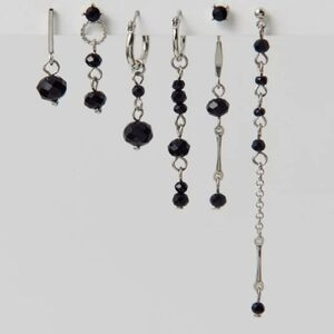 New Urban Outfitters Delicate Beaded Mismatched Earring Set in Black & Silver